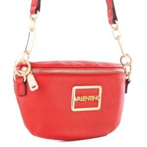 Valentino Princesa Rosso Red Leather Crossbody Bag with Gold Accents